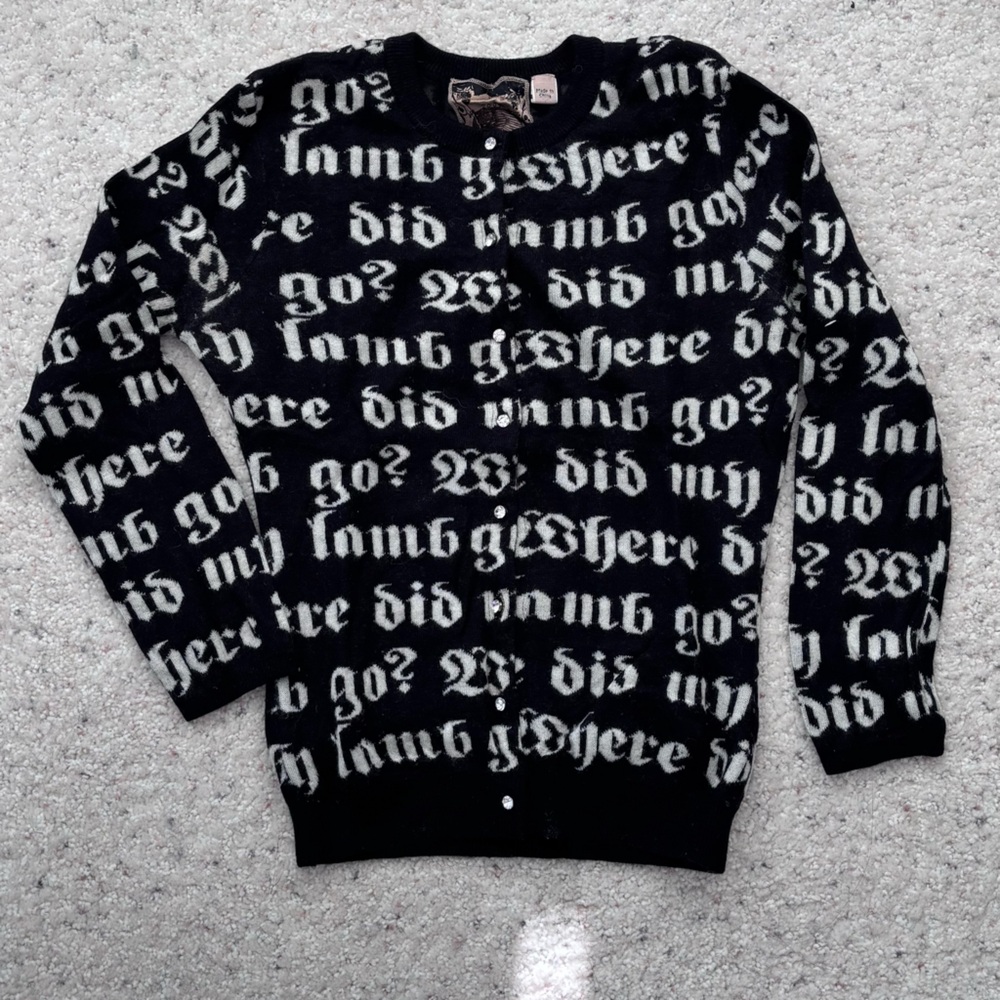 Gwen Stefani Cashmere Black and White cardigan Sweater - where did my lamb go?